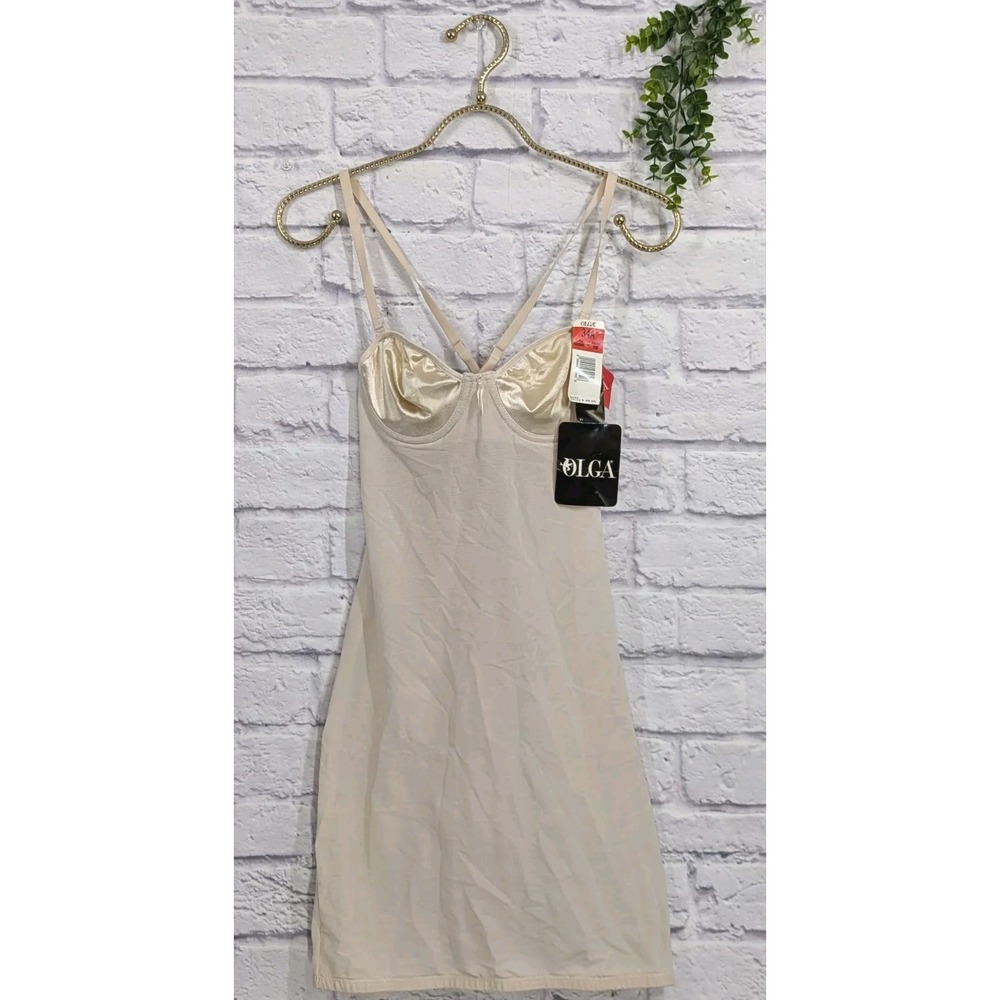 VNTG NWT!💋Olga 34A One Piece Bodysuit Shapewear Underwire GOLD SemiSheer Girdle